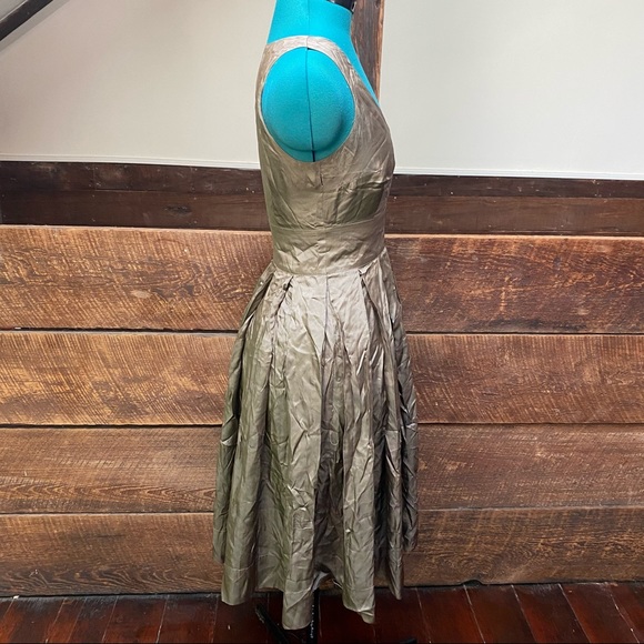 Martin + Osa Silky Retro Bronze Sleeveless Pleated Fit & Flare 50’s Dress - Picture 7 of 14